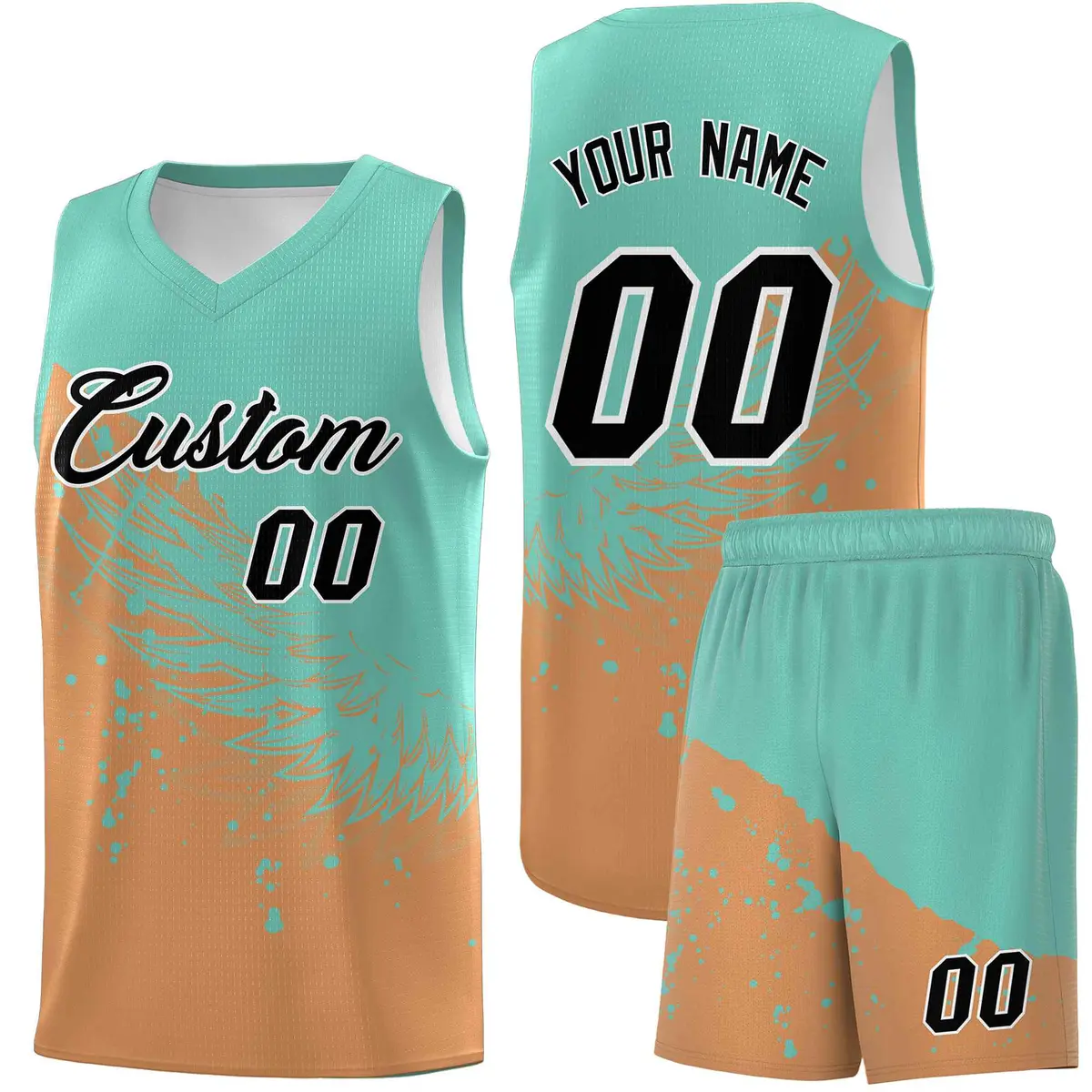 Buckskin Brown Bright Green Wing Pattern Basketball Jersey