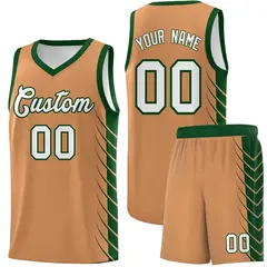 Buckskin Brown Green Side Symmetrical Line Pattern Basketball Jersey 1