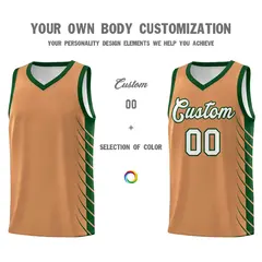 Buckskin Brown Green Side Symmetrical Line Pattern Basketball Jersey 3