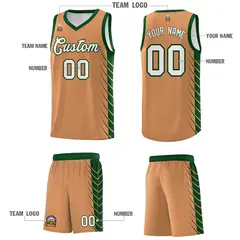 Buckskin Brown Green Side Symmetrical Line Pattern Basketball Jersey 5