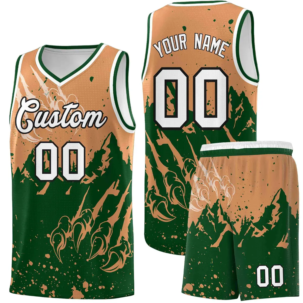 Buckskin Brown Green Snow Mountain Beast Pattern Basketball Jersey
