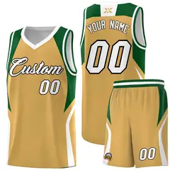 Buckskin Brown Green White Color Block Basketball Jersey 1