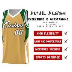 Buckskin Brown Green White Color Block Basketball Jersey 2