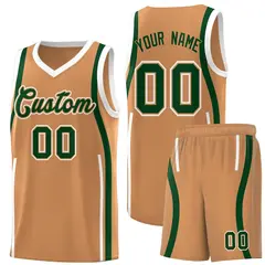 Buckskin Brown Green-White Ribbon Pattern Basketball Kits 1