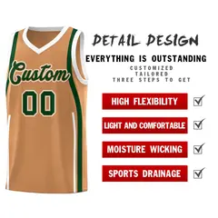 Buckskin Brown Green-White Ribbon Pattern Basketball Kits 2