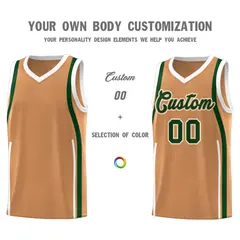 Buckskin Brown Green-White Ribbon Pattern Basketball Kits 3