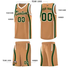 Buckskin Brown Green-White Ribbon Pattern Basketball Kits 5