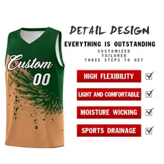 Buckskin Brown Green Wing Pattern Basketball Jersey 2