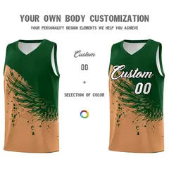Buckskin Brown Green Wing Pattern Basketball Jersey 3