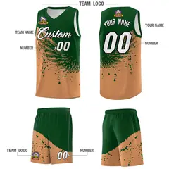 Buckskin Brown Green Wing Pattern Basketball Jersey 5