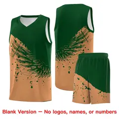 Buckskin Brown Green Wing Pattern Basketball Jersey 7
