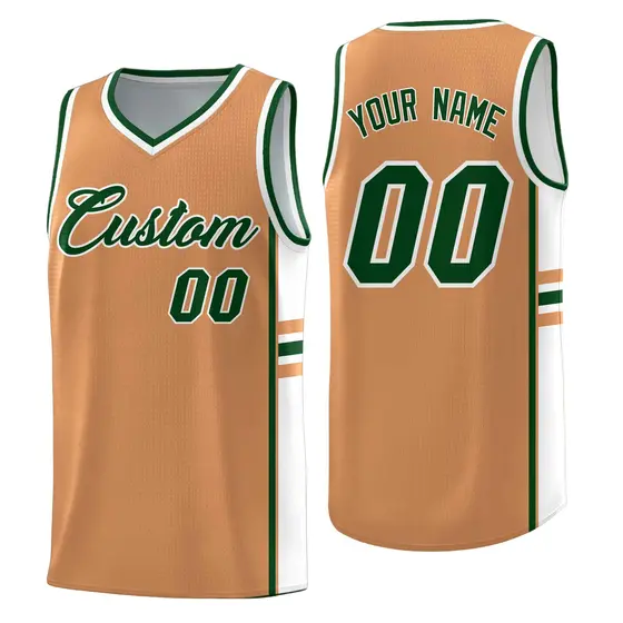 Buckskin Brown White Color Block Varsity Basketball Jersey
