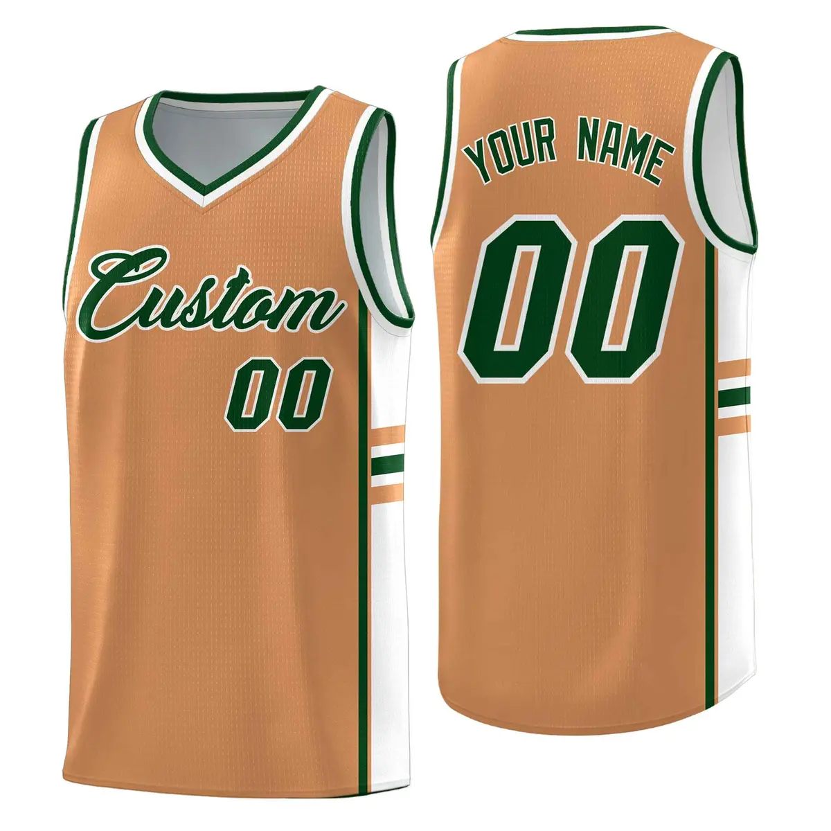 Buckskin Brown White Color Block Varsity Basketball Jersey