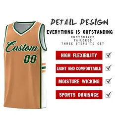 Buckskin Brown White Color Block Varsity Basketball Jersey 2