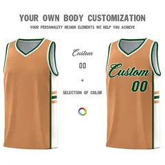 Buckskin Brown White Color Block Varsity Basketball Jersey 3