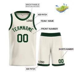 Bull Classic Sets Cream Green Basketball Jersey 3