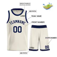 Bull Classic Sets Cream Navy Basketball Jersey 3