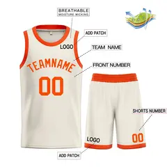 Bull Classic Sets Cream Orange Basketball Jersey 3
