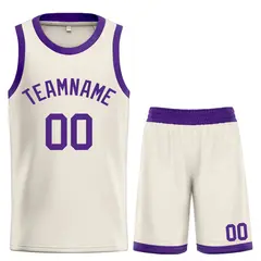 Bull Classic Sets Cream Purple Basketball Jersey
