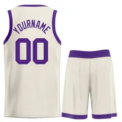 Bull Classic Sets Cream Purple Basketball Jersey 2