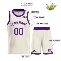 Bull Classic Sets Cream Purple Basketball Jersey 3
