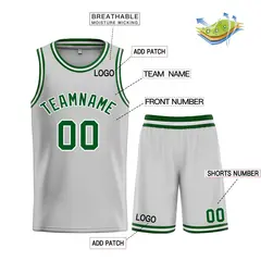 Bull Classic Sets Gray Green-White Basketball Jersey 3