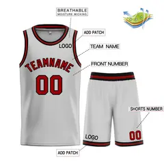 Bull Classic Sets Gray Maroon-Black Basketball Jersey 3