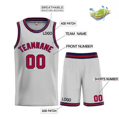Bull Classic Sets Gray Maroon-Navy Basketball Jersey 3