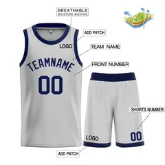 Bull Classic Sets Gray Navy Basketball Jersey 3