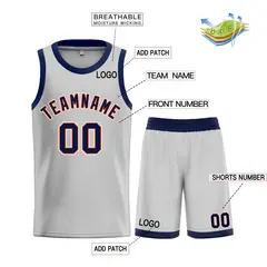 Bull Classic Sets Gray Navy-Orange Basketball Jersey 3