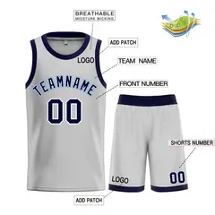 Bull Classic Sets Gray Navy-Powder Blue Basketball Jersey 3