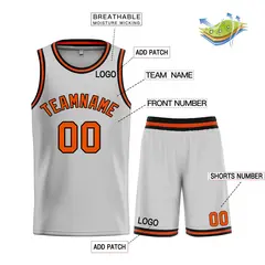Bull Classic Sets Gray Orange-Black Basketball Jersey 3