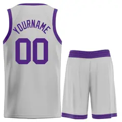 Bull Classic Sets Gray Purple Basketball Jersey 2