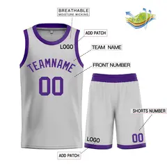 Bull Classic Sets Gray Purple Basketball Jersey 3