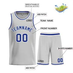 Bull Classic Sets Gray Royal-White Basketball Jersey 3