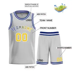 Bull Classic Sets Gray Yellow-White Basketball Jersey 3