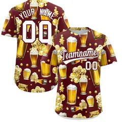 Burgundy Beer Day Parties Baseball Jersey 1