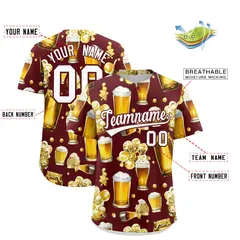 Burgundy Beer Day Parties Baseball Jersey 2