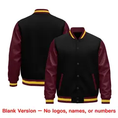 Burgundy Black Crimson Gold Raglan Varsity Full-Snap Leather Sleeves Letterman Jacket 5