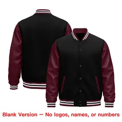 Burgundy Black Crimson Raglan Varsity Full-Snap Leather Sleeves Letterman Jacket 5