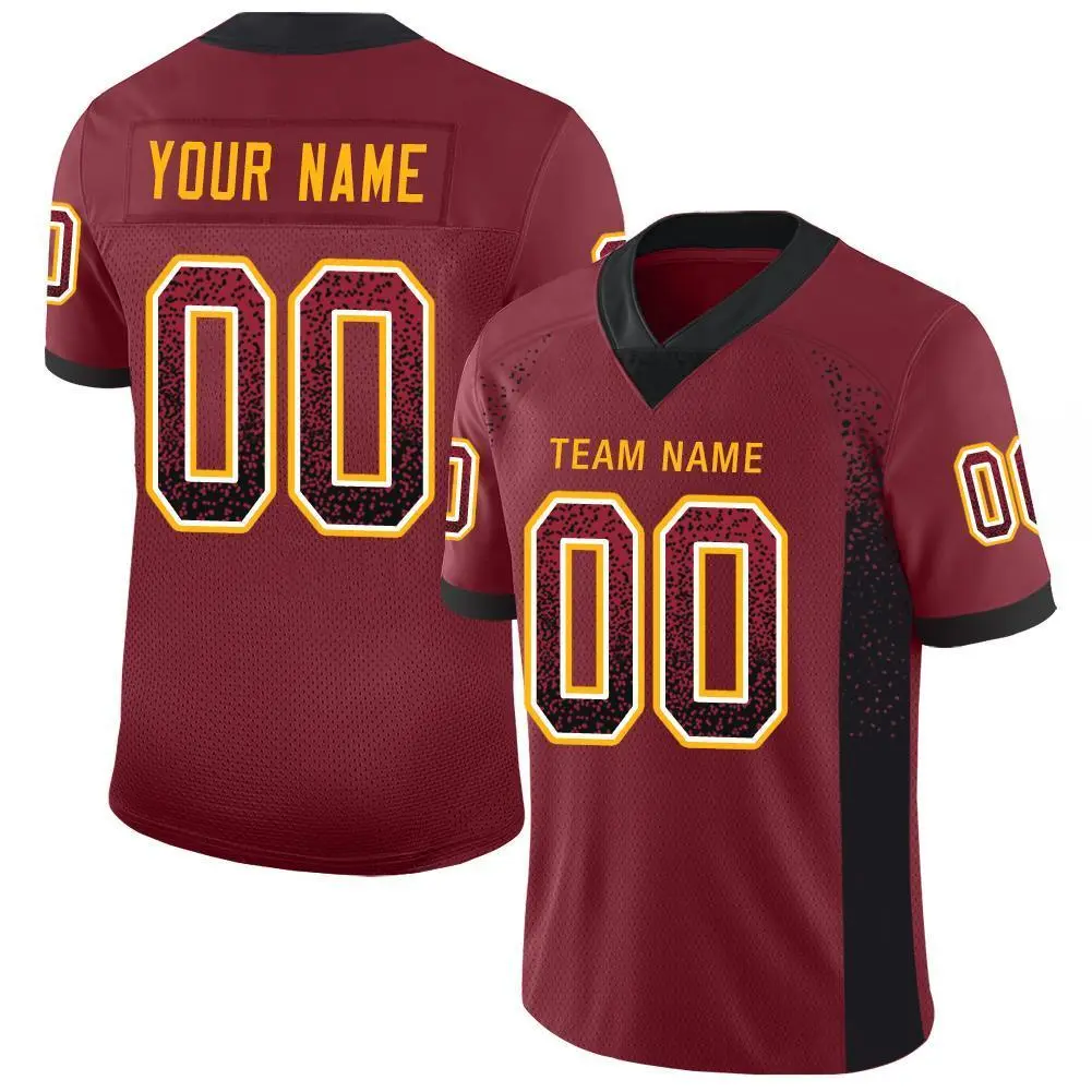 Burgundy Black-Gold Drift Fashion Mesh Football Jersey