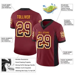 Burgundy Black-Gold Drift Fashion Mesh Football Jersey 2
