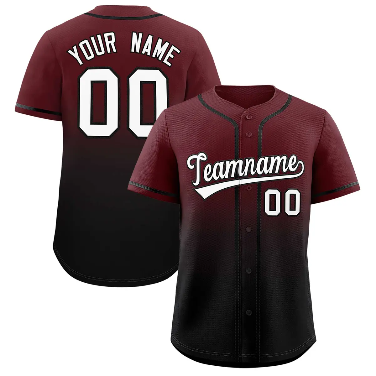 Burgundy Black Gradient Authentic Fashion Baseball Jersey