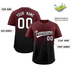 Burgundy Black Gradient Authentic Fashion Baseball Jersey 2
