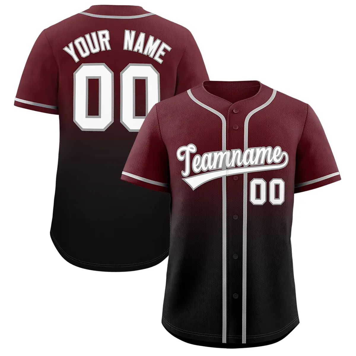 Burgundy Black Gradient Authentic Fashion Baseball Jersey