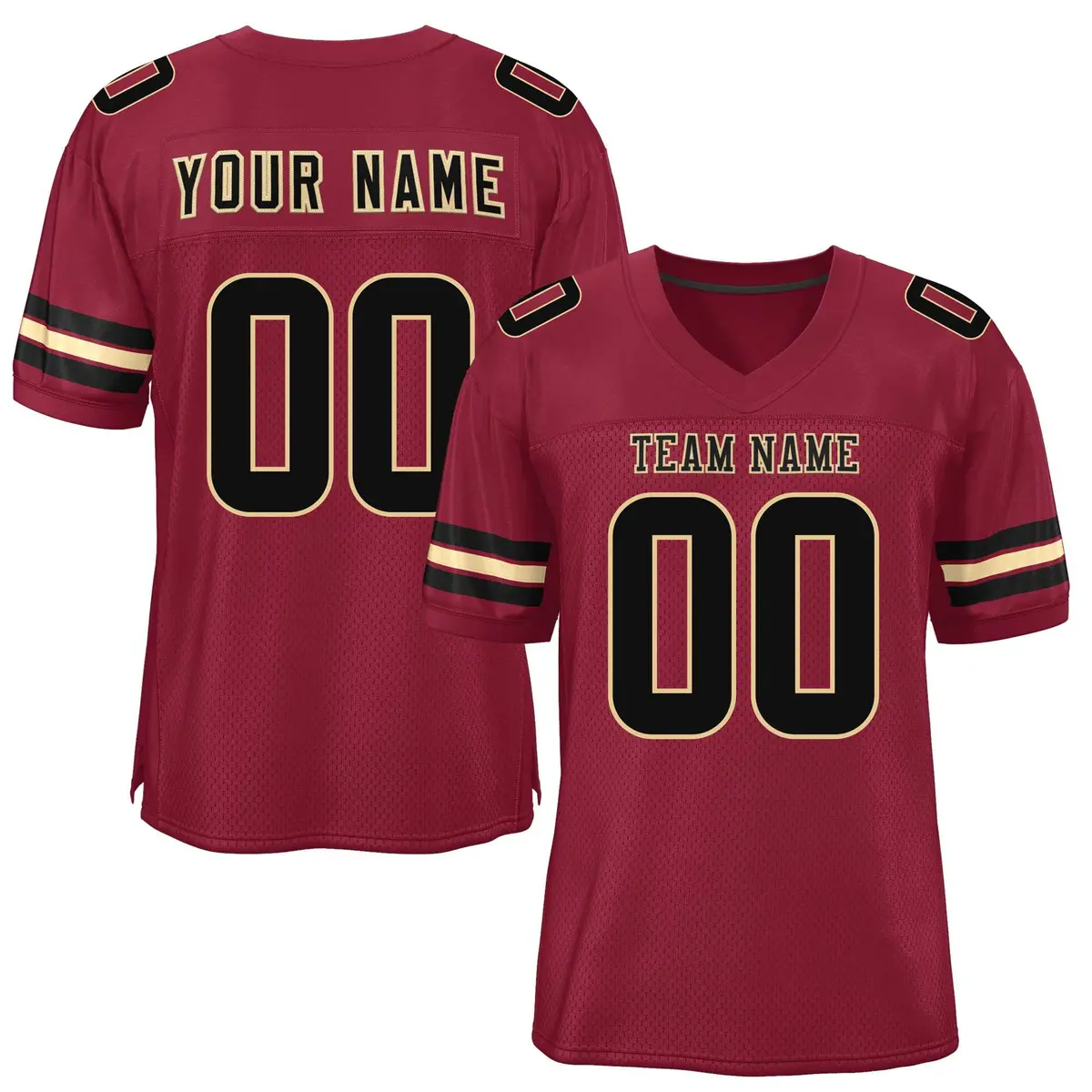 Burgundy Black-Khaki Classic Mesh Authentic Football Jersey