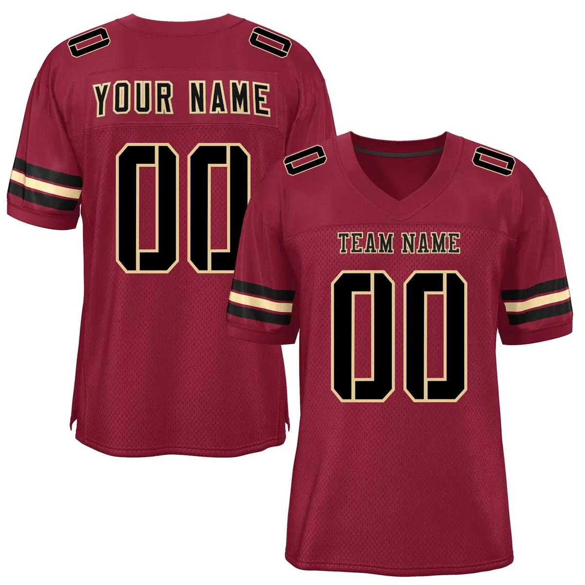 Burgundy Black-Khaki Classic Mesh Authentic Football Jersey