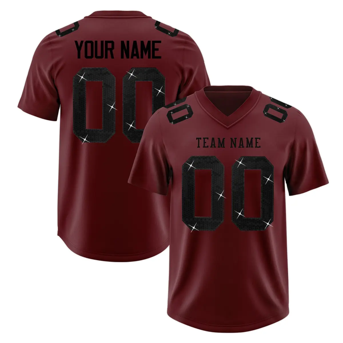 Burgundy Black Sequin Lettering Breathable Football Jersey