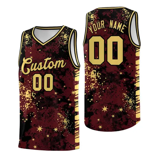 Burgundy Black Vice Burst Graffiti Basketball Jersey