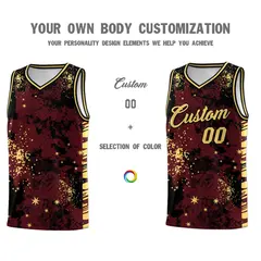 Burgundy Black Vice Burst Graffiti Basketball Jersey 3